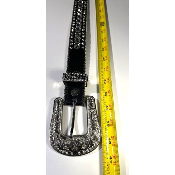 BHW Black Leather & Rhinestone Belt Women’s Size Large - Picture 5 of 16